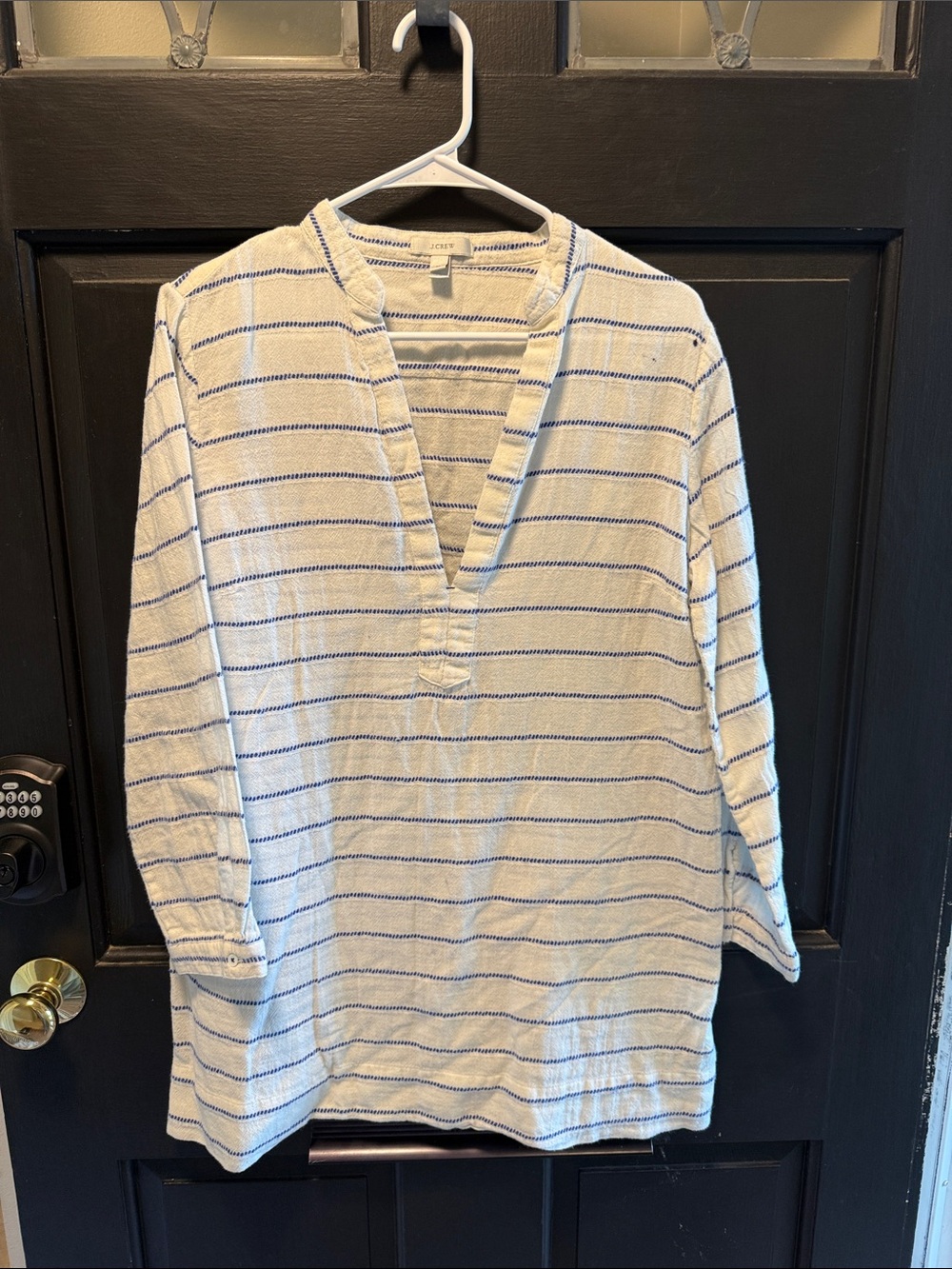 J. Crew Ivory Knit Top with Blue Stripe Detail